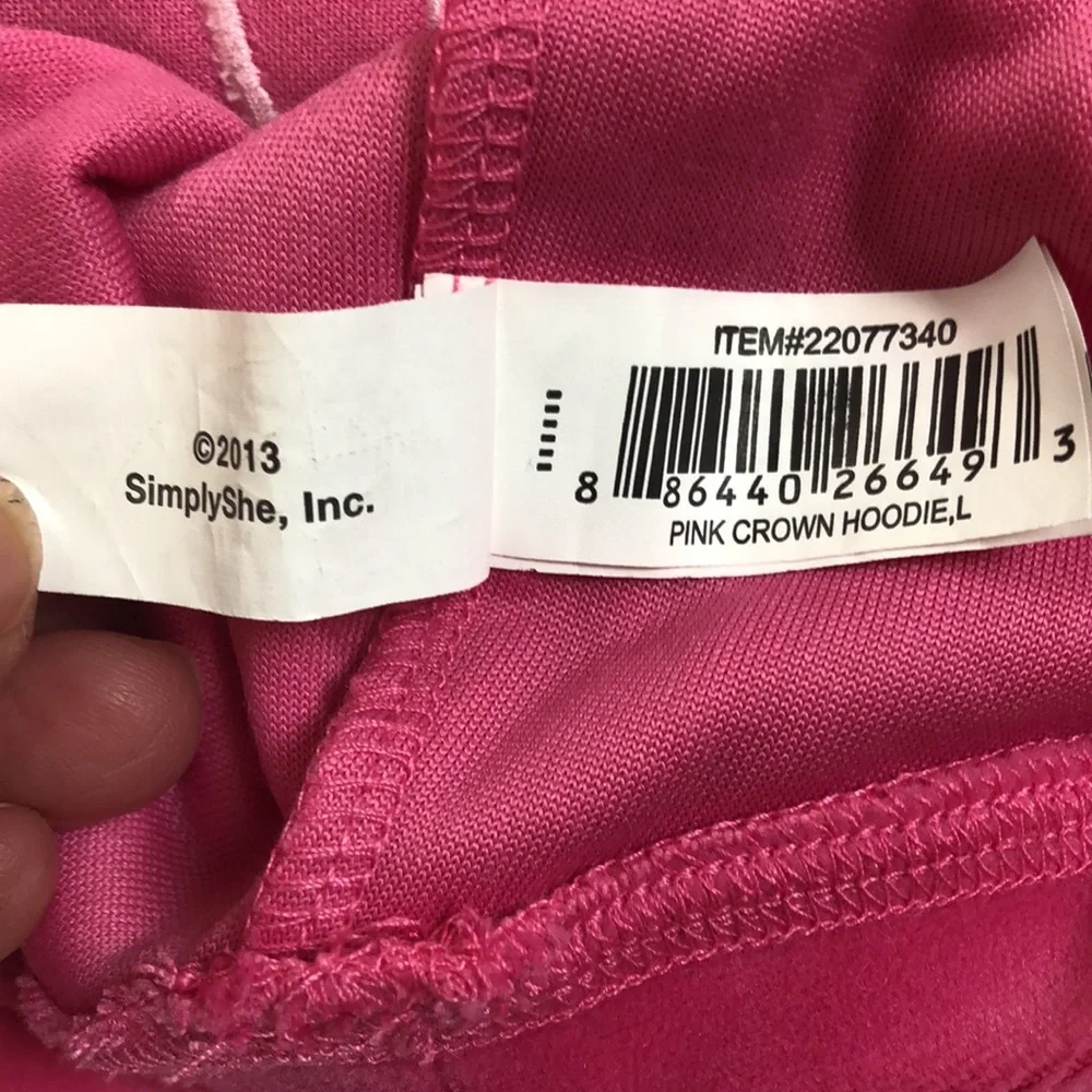 Simply She Pink Embroidered Crown With‎ Crystals Pink Velvet Fleece Hoodie Large